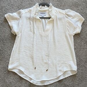 Sabrina Musayev Cream Blouse with Ruffle Neck, XS